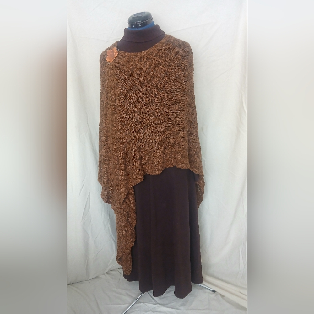 Vintage Fads Chocolate Brown Cotton Knit Midi Turtleneck Dress - Picture 4 of 10